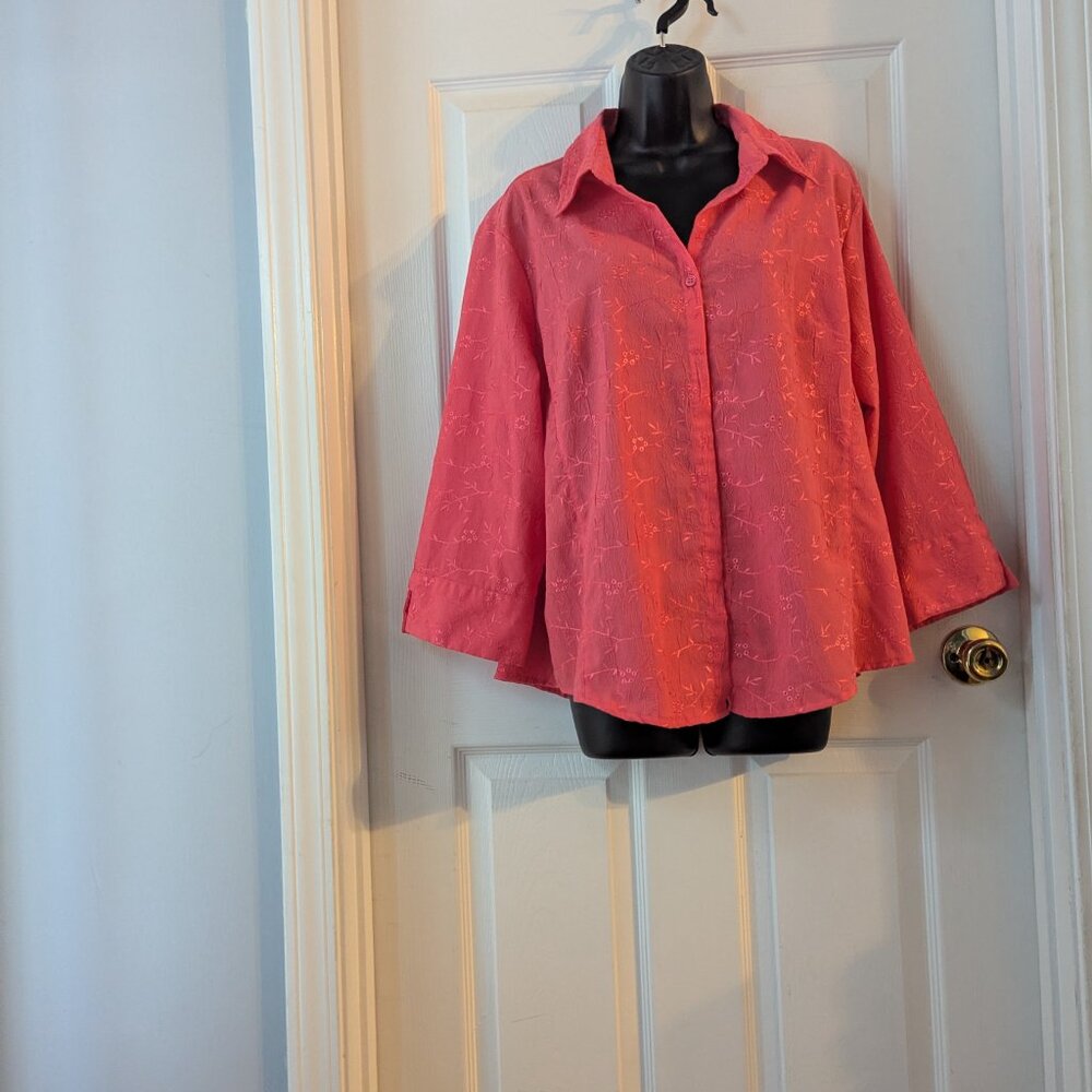 Lemon grass pink embroidery button down - large - Picture 4 of 6